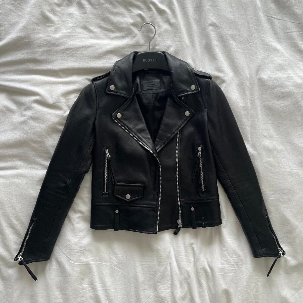 RUDSAK Women’s Moto Noir Black Leather Jacket Zip Up Size P/S
